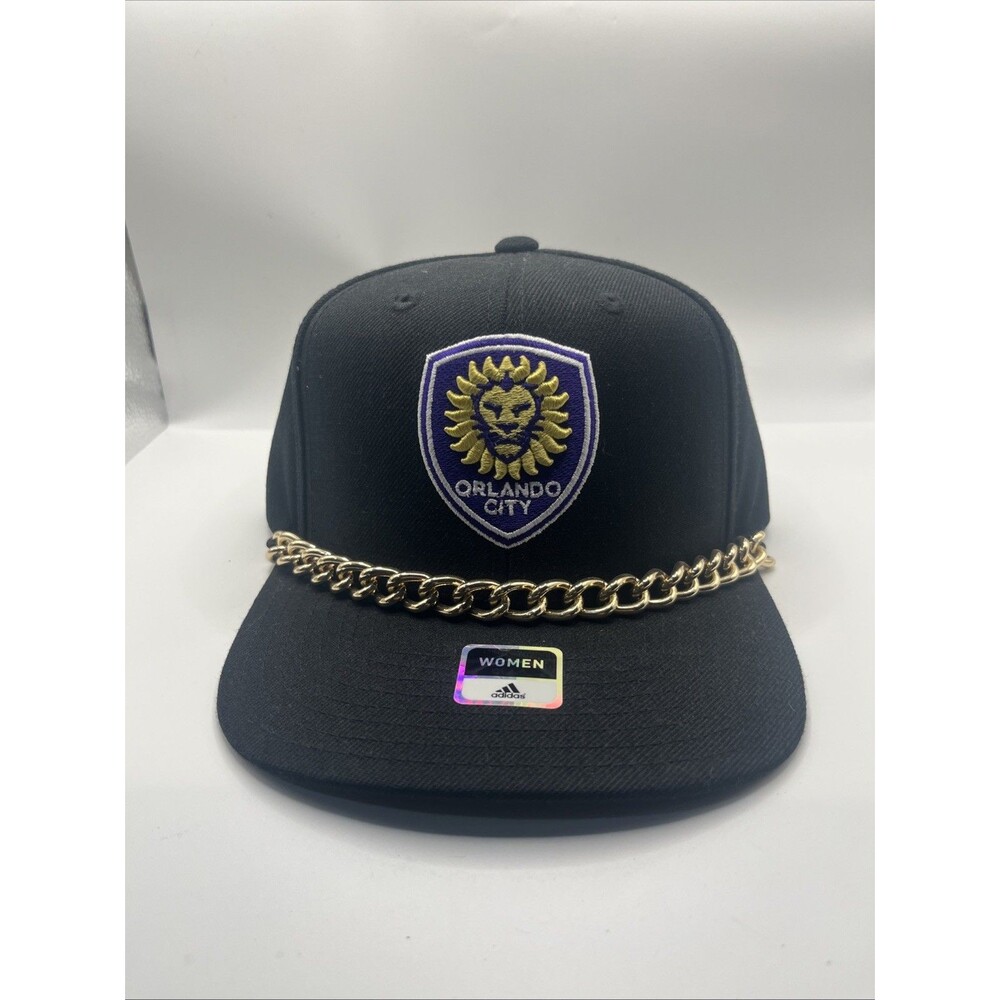 Orlando City SC MLS Adidas WOMENS Gold Bling Chain Snapback Flat Brim Hat Cap